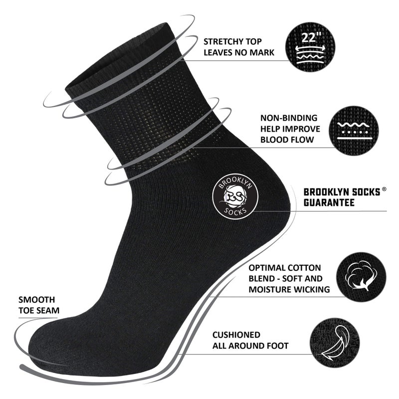 Brooklyn Socks 12 Pack of Premium Diabetic Cotton Quarter Length Athletic Sport Ankle Socks (Black, 10-13) - Image 2